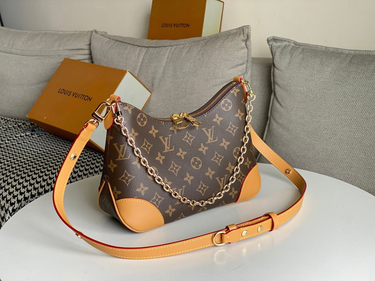 LOUIS VUITTON LV 25S BOULOGNE 29 IN BROWN MONOGRAM CANVAS LEATHER TRIM GOLD HARDWARE