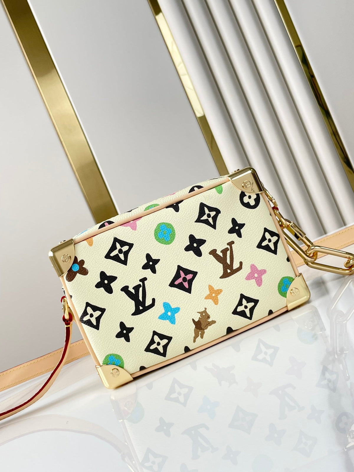 LOUIS VUITTON MINI SOFT TRUNK 18 IN VANILLA MONOGRAM CRAGGY CANVAS GOLD CHAIN