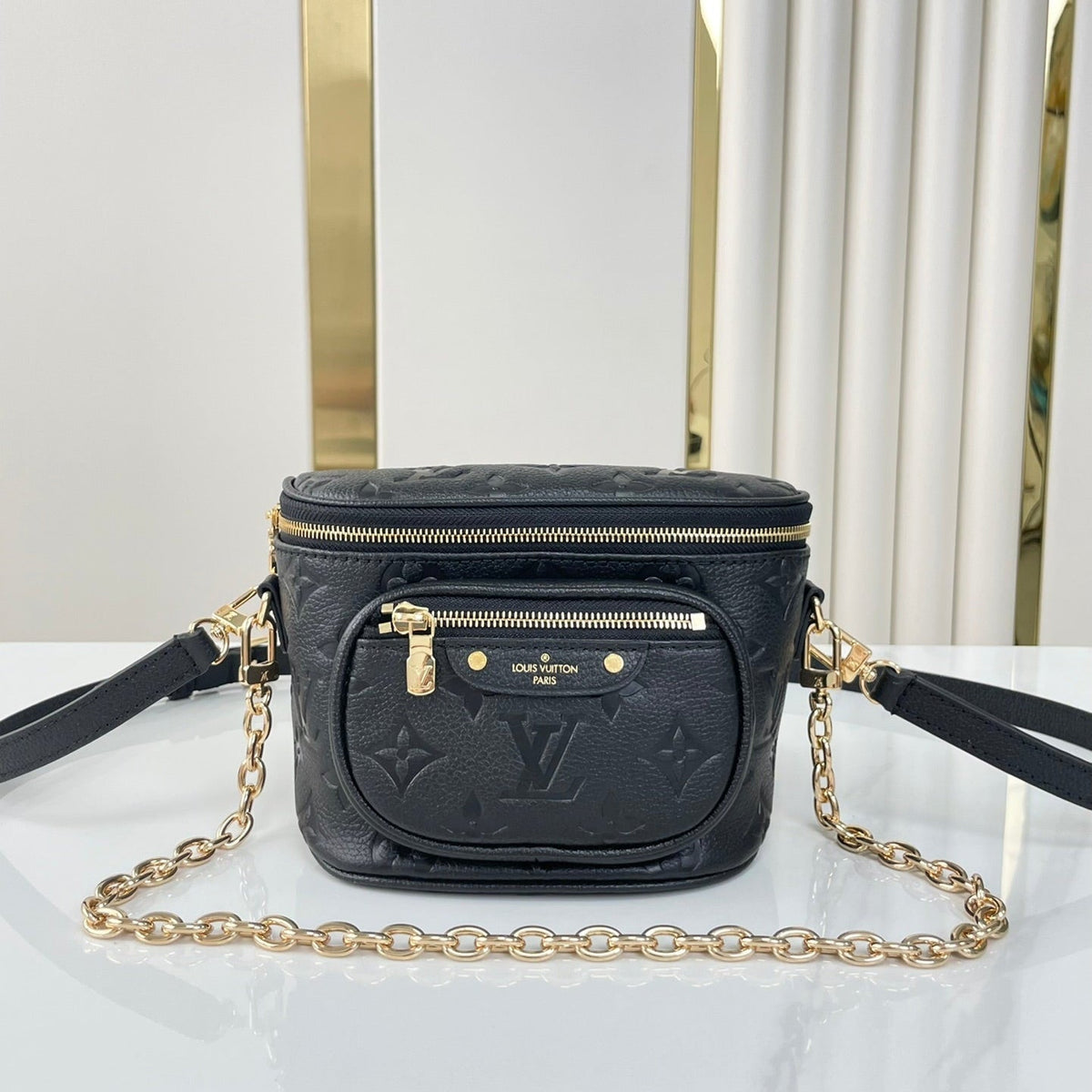LOUIS VUITTON MINI BUMBAG 17 IN BLACK MONOGRAM EMPREINTE LEATHER GOLD HARDWARE