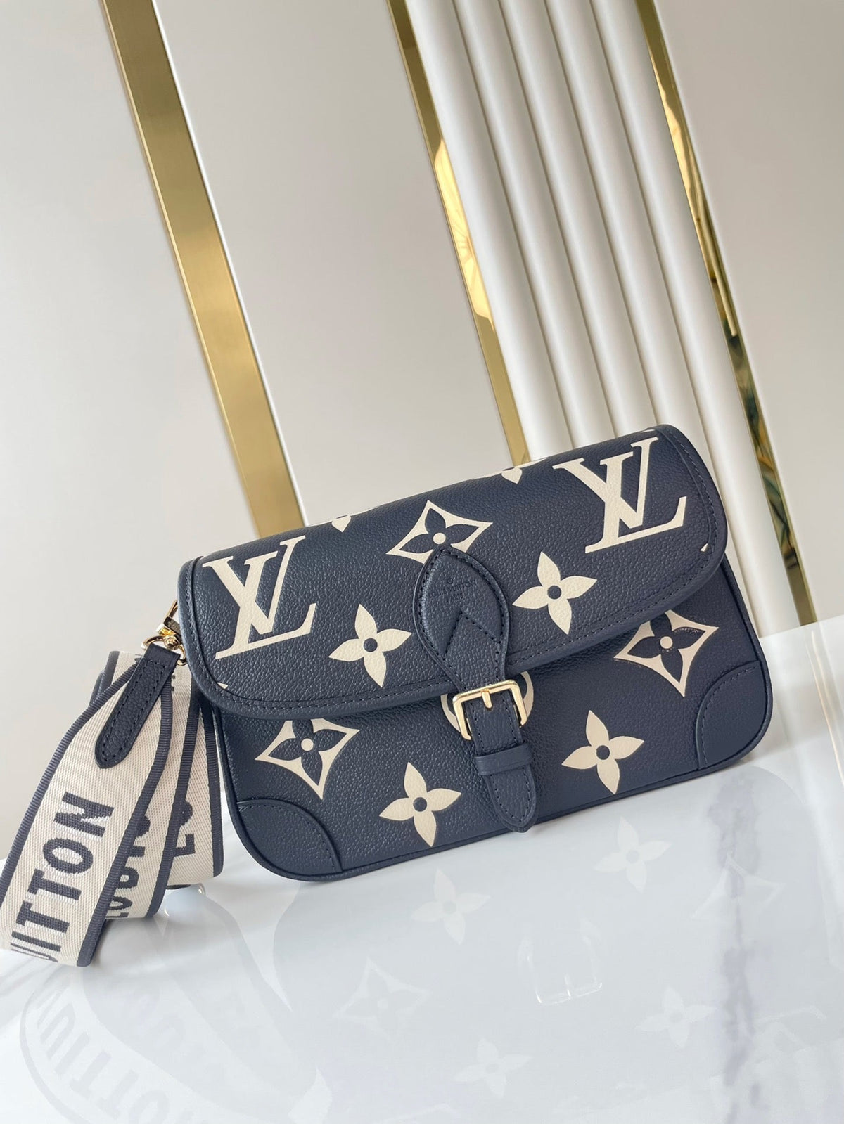 LOUIS VUITTON DIANE 23 IN DARK NAVY CREAM MONOGRAM EMPREINTE LEATHER