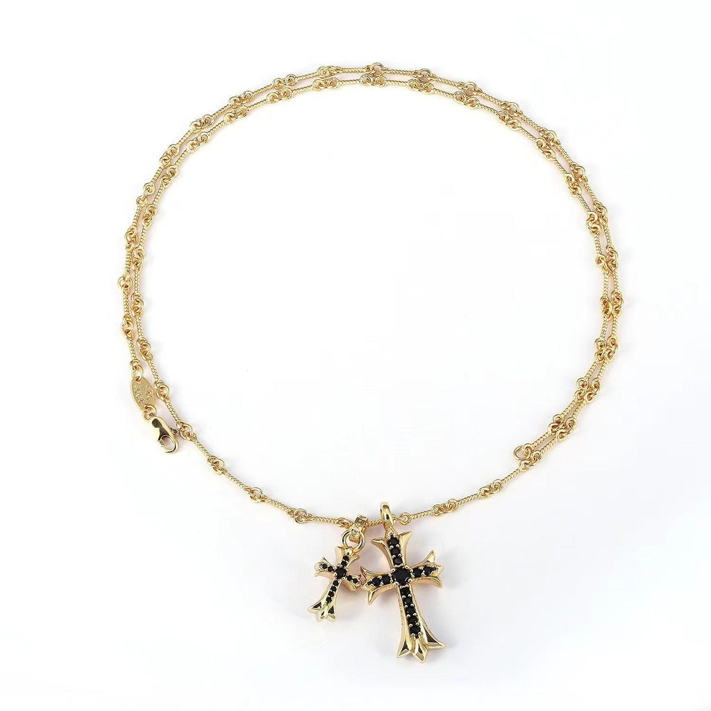 Chrome Hearts double cross diamond Bamboo Necklace