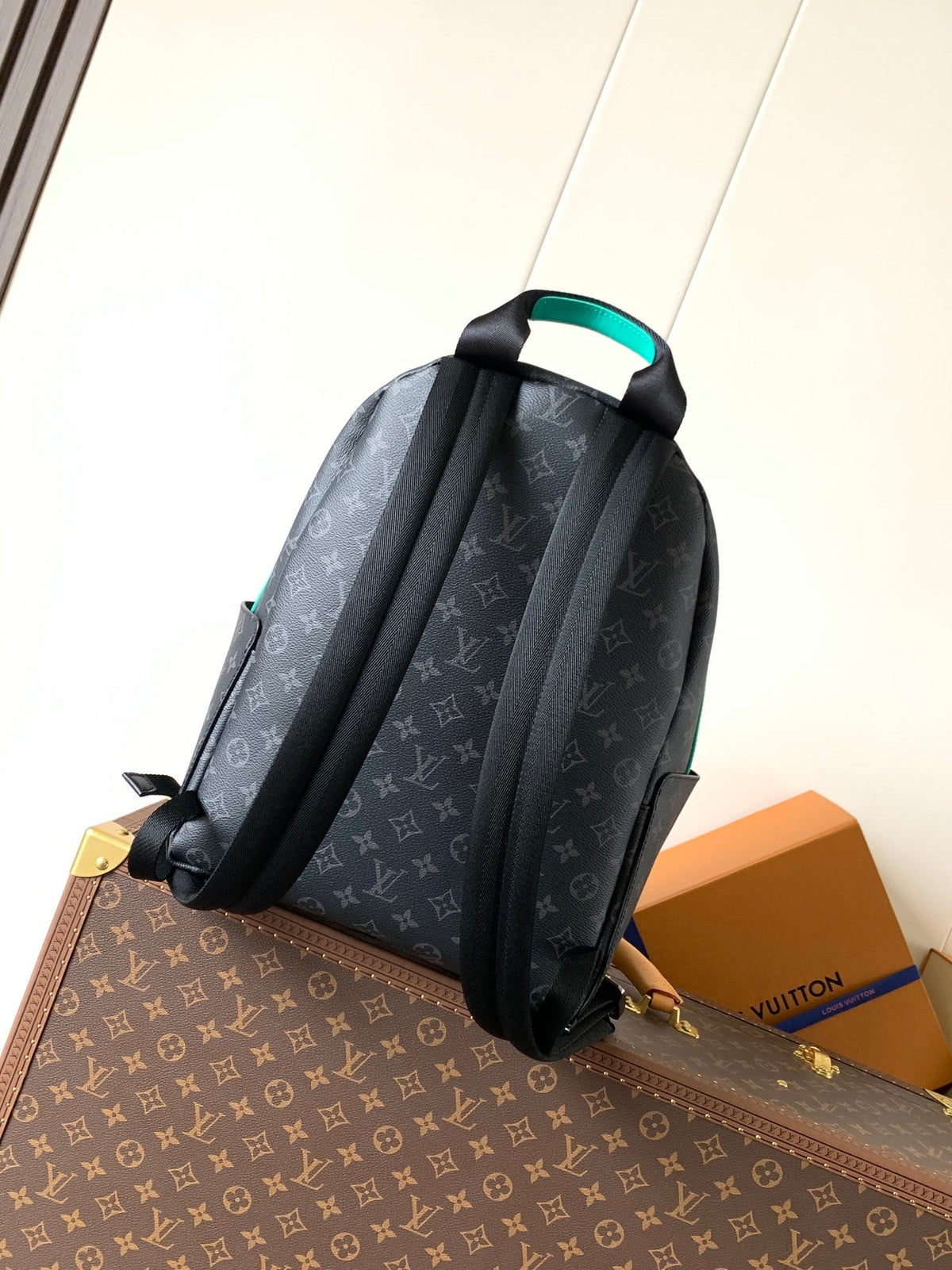 LOUIS VUITTON LV 25S DISCOVERY PM BACKPACK 38 IN BLACK AQUA MONOGRAM ECLIPSE CANVAS AND CALFSKIN