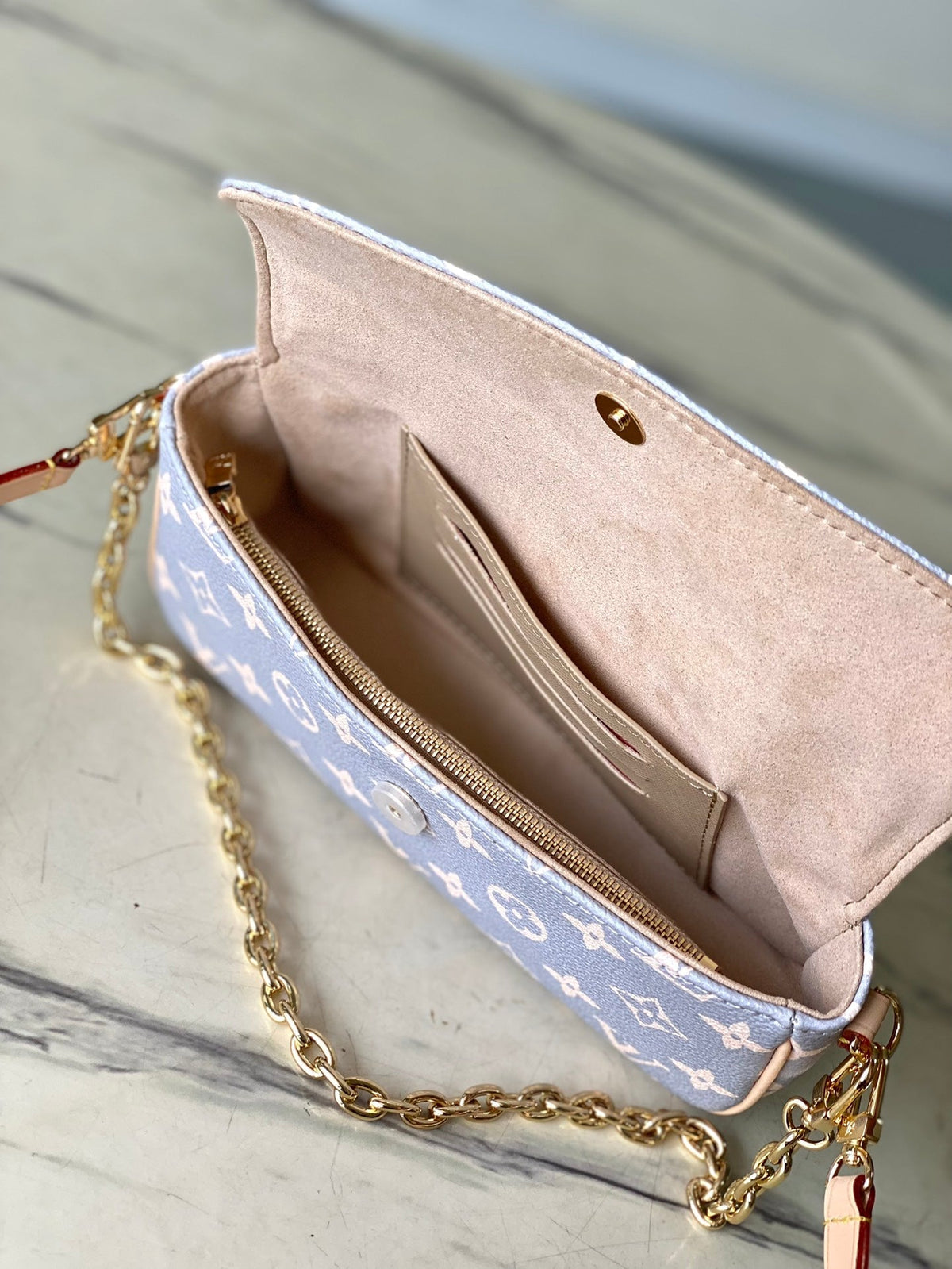 LOUIS VUITTON IVY 23 IN GRAY CREAM MONOGRAM TRIANON CANVAS GOLD HARDWARE