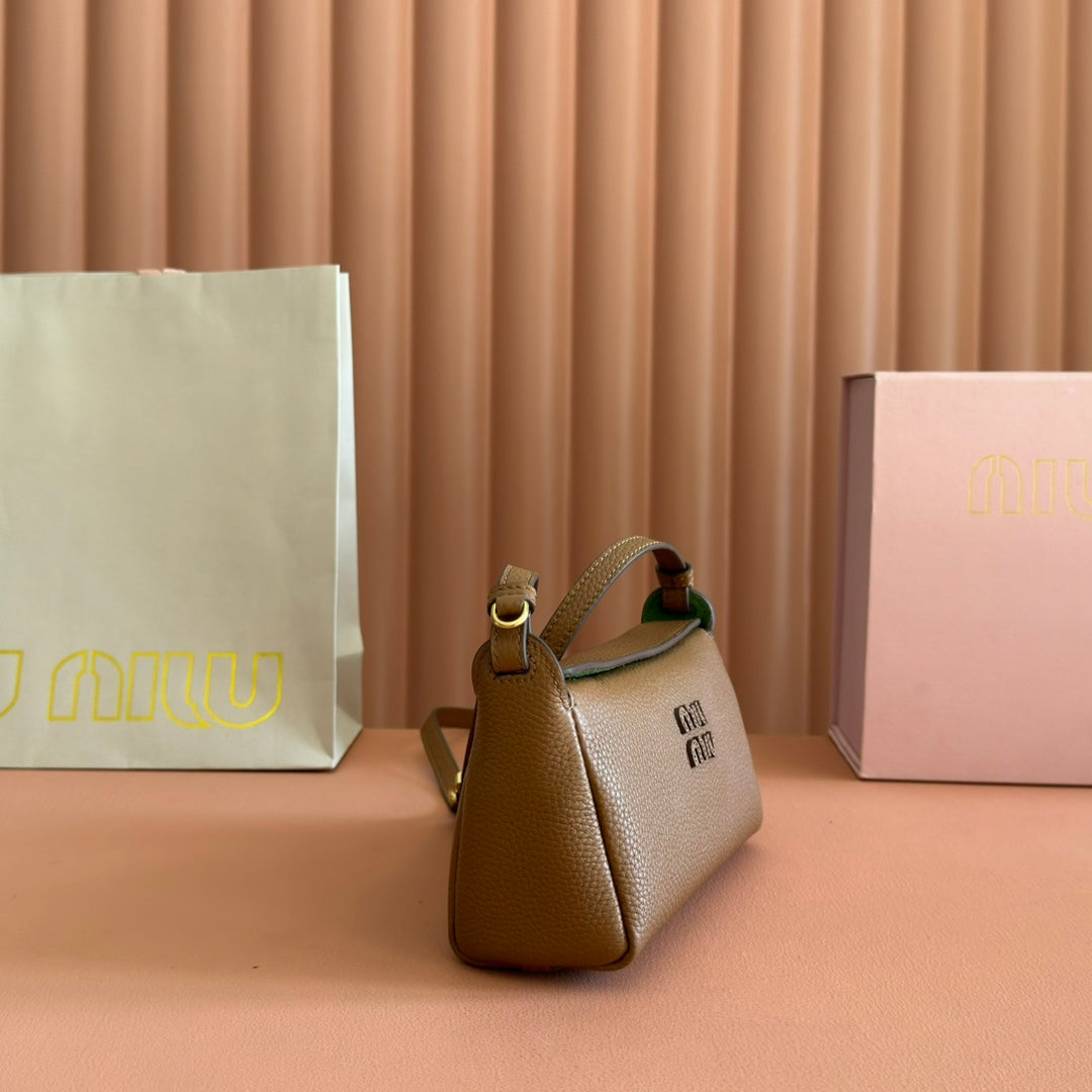 MIUMIU 26S POUCH BAG 18 IN DARK BROWN CALFSKIN GOLD HARDWARE