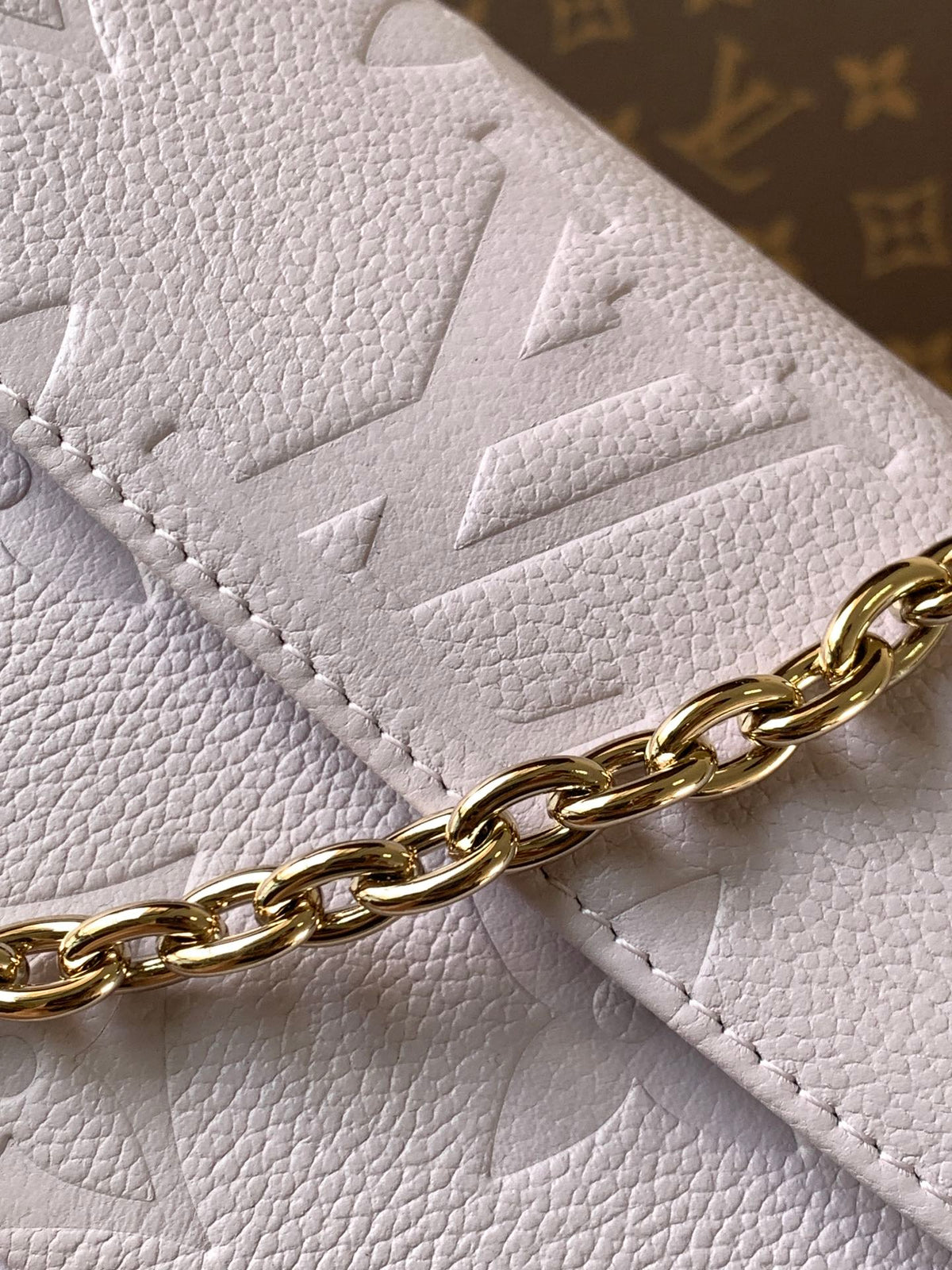 LOUIS VUITTON LV 25S WALLET ON CHAIN IVY 23 IN MISTY PURPLE EMBOSSED CALFSKIN TRIM