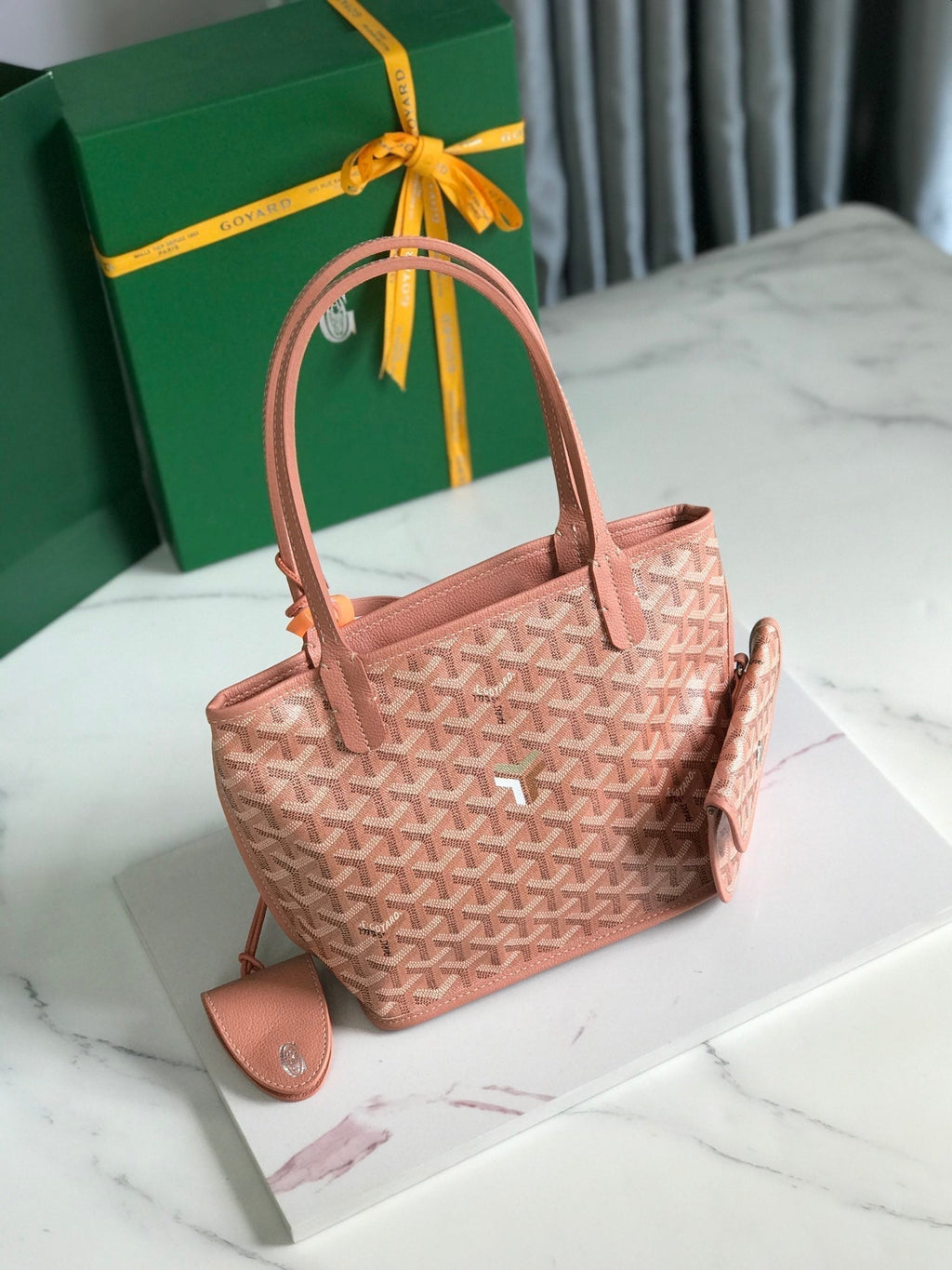 ANJOU MINI BAG 20 IN MANHATTAN PINK  CALFSKIN AND GOYARDINE CANVAS