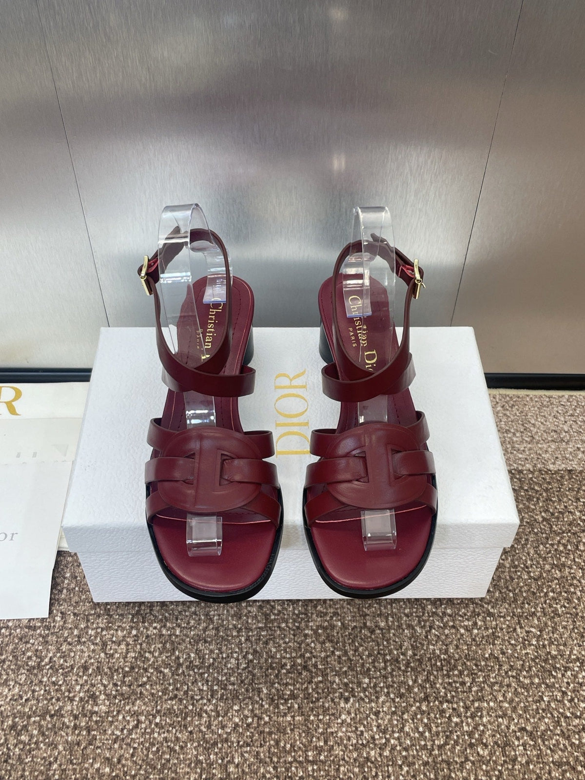 DIOR D-CLUB HIGH HEEL SLIDE 25S 55MM IN BURGUNDY RED CALFSKIN