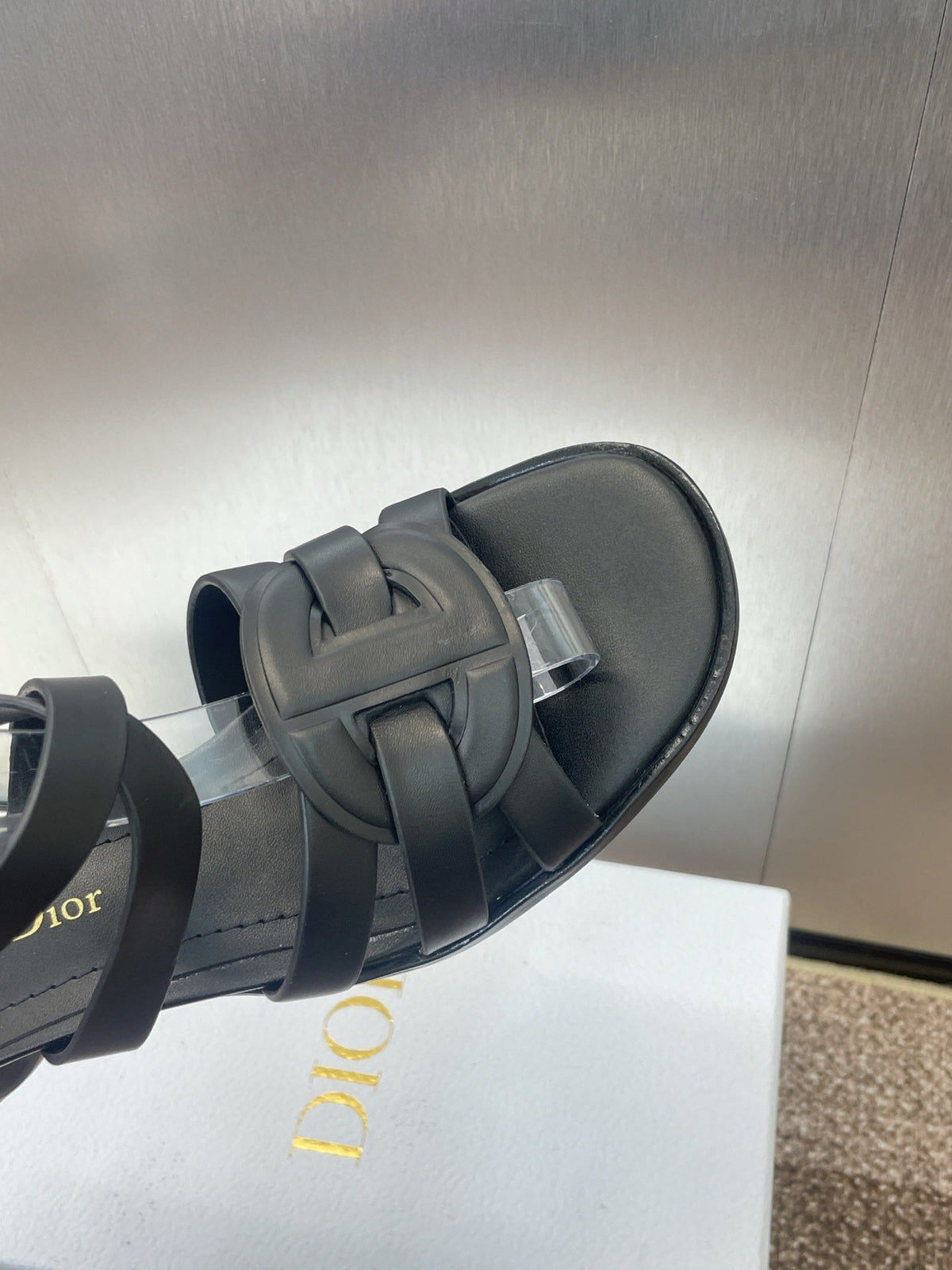 DIOR D-CLUB HIGH HEEL SLIDE 25S 55MM IN BLACK CALFSKIN