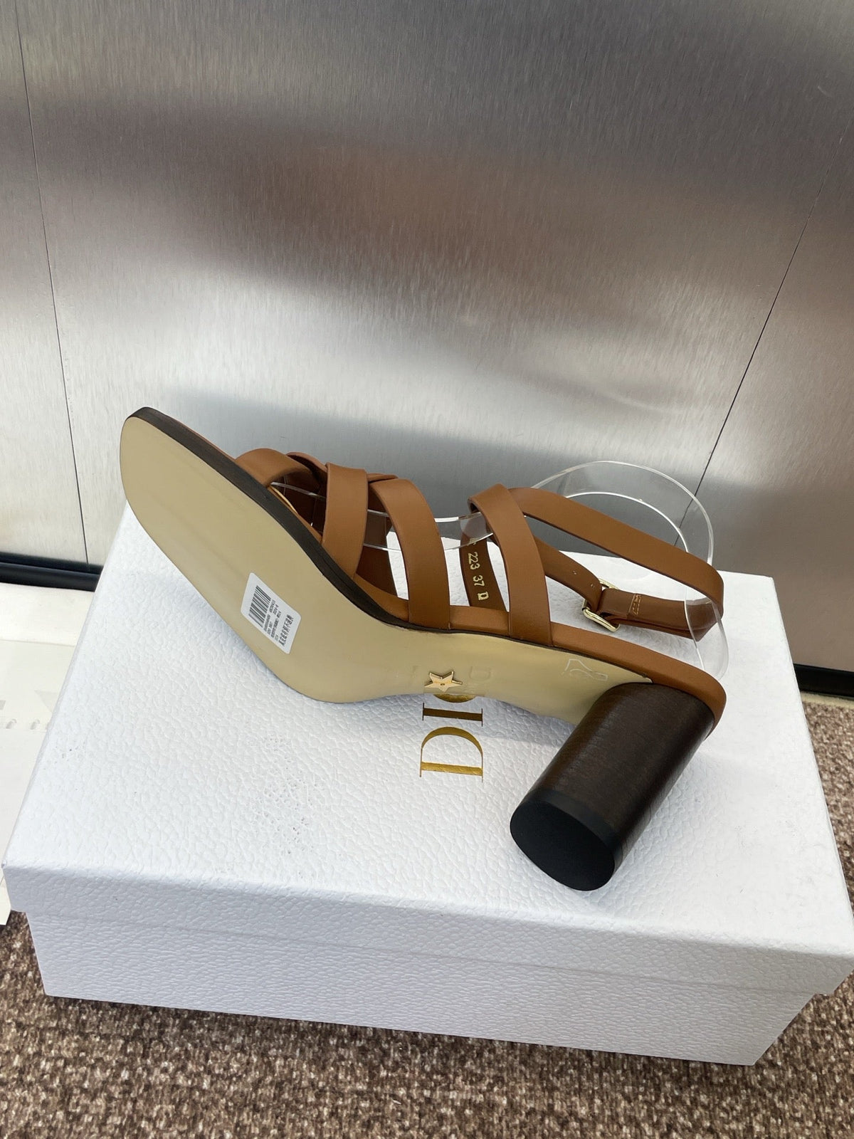 DIOR D-CLUB HIGH HEEL SLIDE 25S 80MM IN BROWN CALFSKIN