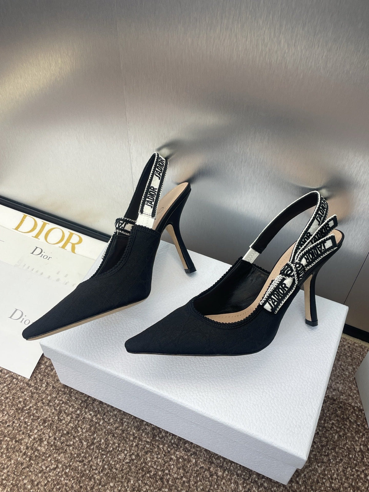 DIOR J'A SLINGBACK 25S PUMP 95MM IN BLACK QUAKE OBLIQUE EMBROIDERED FABRIC