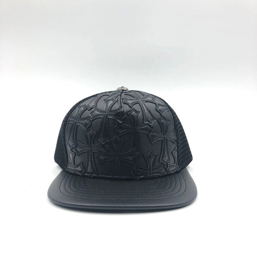 Chrome Hearts Cemetary Crosss Leather Stitched Trucker Hat